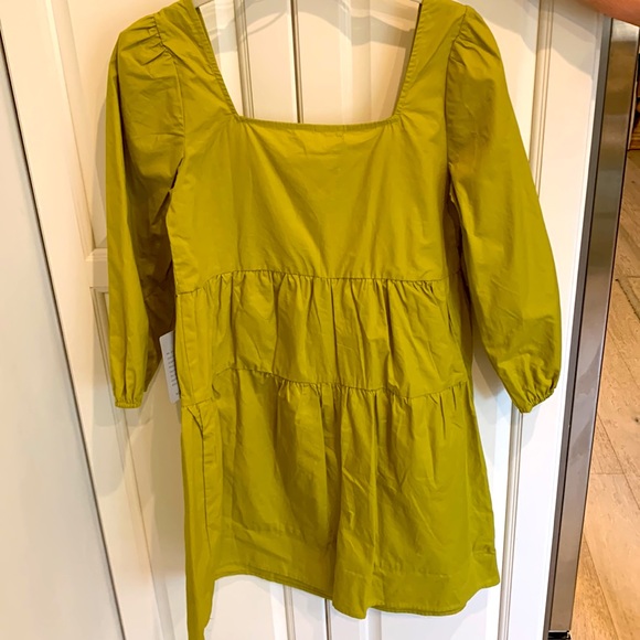 Good Luck Gem Lime Slime Green Tier Ruffle Square Neck Balloon Puff Sleeve Dress - Picture 3 of 15